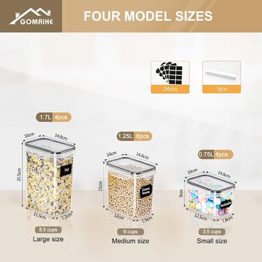 Набір контейнерів для зберігання GoMaihe (16 шт.) - чорний. Контейнери для продуктів з кришкою, герметичні, з пластику. Органайзер для кухні, для круп, борошна, цукру.