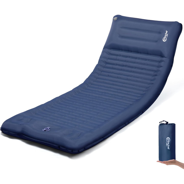 PORTAL Self-Inflating Camping Mat 10cm Thick Air Mattress Utraleicht with Foot Press Pump 18cm Thick Pillow Inflatable Mattress Outdoor Foldable Sleeping Mat 200*74cm for Camping Hiking Travel (Dark Blue)