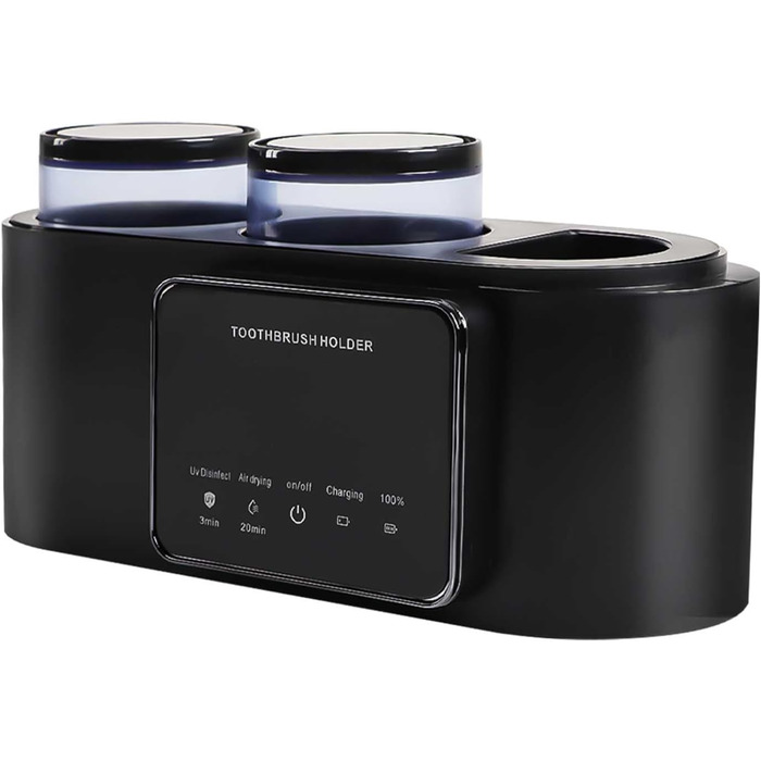 Toothbrush Holder Black, Holder for UV Toothbrush Sanitizer Wall Toothbrush Holder for 5 Toothbrushes, Drying and Cleaning Function for Toothbrushes