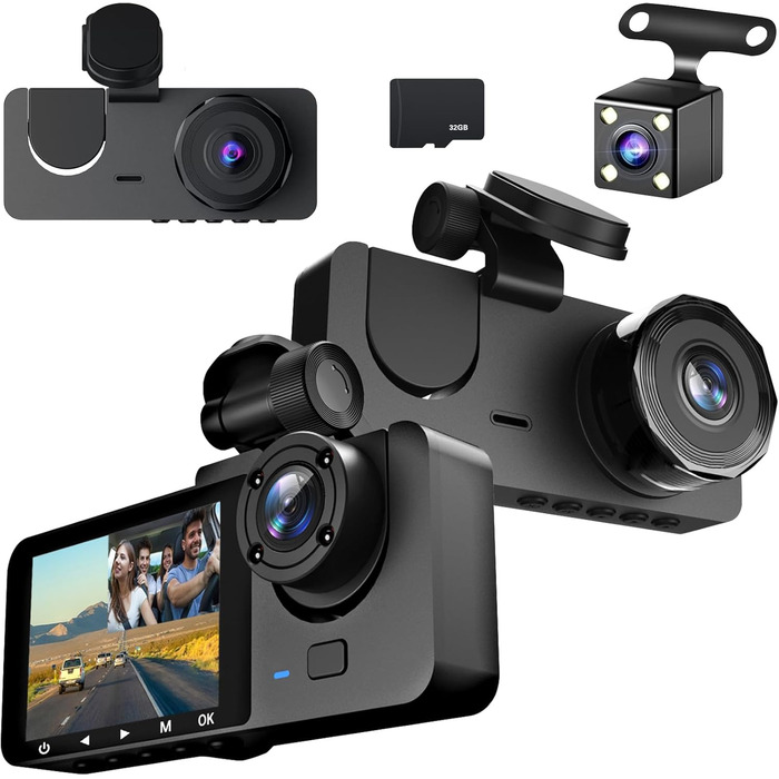 Автокамера 4K, Dashcam для авто, передня та задня, з SD-карткою 32GB, з паркувальним режимом, нічне бачення IR, G-сенсор, циклічна запис (стандартна версія)