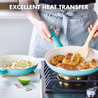 Набір сковорідок Greenpan Rio, керамічне покриття, антипригарні, 17.8 см, 24.1 см, 27.9 см, без PFAS, придатні для миття в посудомийній машині, бірюзові