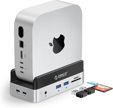 ORICO MiniDock: Док-станція та підставка для Mac mini M4/M4 Pro з корпусом для NVMe SSD, хаб USB-C з 4K HDMI, DisplayPort, SD/TF 3.0, USB-C/A 10Gbps, PD 100W - VS10 (6-in-1, 2TB)