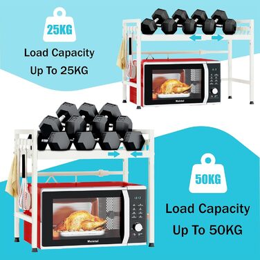 Регульована підставка для мікрохвильової печі, 2-рівнева, розширювана, з вуглецевої сталі, з 8 гачками, для кухні