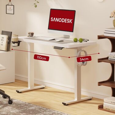 Регульований по висоті письмовий стіл SANODESK з цільною стільницею, білий, 110 x 54 см