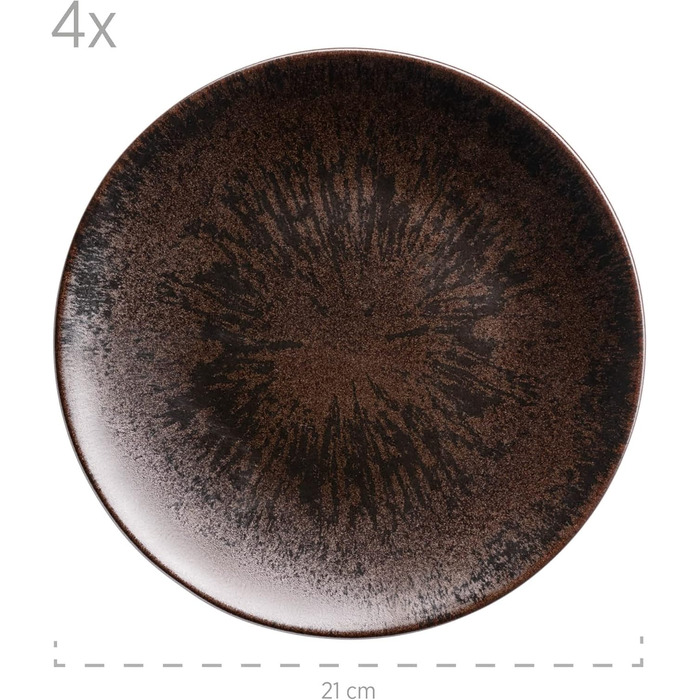 MÄSER Metallic Bronze, 12-piece tableware set for 4 people with a noble, glossy glaze, plate set with dinner plates, soup plates, and dessert plates made of high-quality ceramic stoneware, brown.