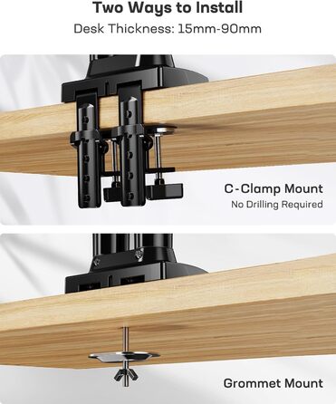 Кріплення для монітора HUANUO - 2 монітори, 13-32 дюйми, гнучкий, VESA 75/100, чорний