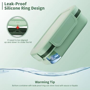 Ланчбокс Sinnsally для дорослих, 2000 мл з відділеннями, бенто-бокс, ланчбокс з посудом, виїздний ланчбокс, виїздний ланчбокс, герметичний ланчбокс, ланчбокс для сніданку, зелений