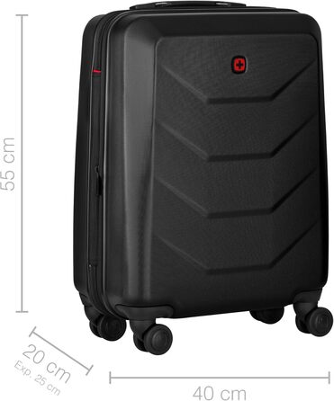 WENGER Pryo Hard Shell Suitcase with 4 Wheels, Trolley, Medium Size, 59 (67) L, Security Lock, for Men, Travel Vacation, 612537 (Black, Carry-On)
