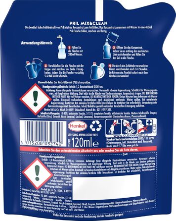 Концентрат для наповнення засобу для миття посуду PRIL Mix & Clean, висока розчинна здатність жиру, для холодної води, свіжий аромат, 9 x 120 мл