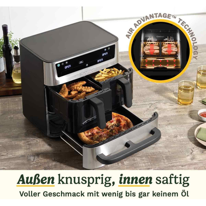 Фритюрниця Cuisinart XXL 10.4L з двома зонами нагріву | Без PFAS та хімікатів | Для смаження, грилю, випікання, дегідратації та підтримання тепла | 2 камери (2 x 5.2L) | 8+ порцій | Деталі придатні для миття в посудомийній машині (3 камери, нержавіюча ста