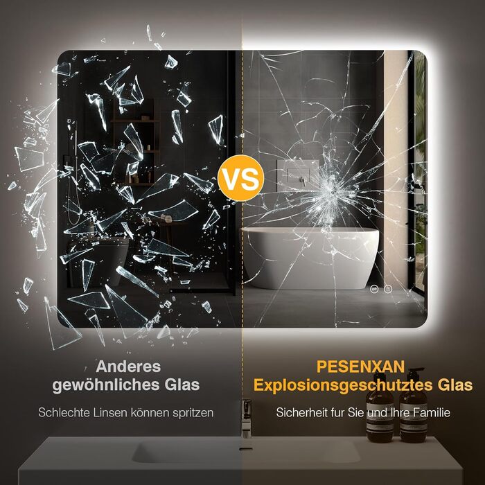 Дзеркало для ванної кімнати з підсвічуванням LED, 100x60 см, 3 кольори світла, диммування, пам'ять, сенсорне керування, IP44, вологостійке