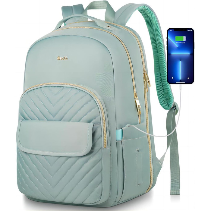 Жіночий рюкзак для ноутбука 17,3 дюйма: ідеальний для навчання, роботи та офісу. Зелений колір