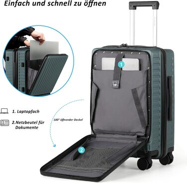 Чемодан ручної поклажі TANTOMI з відділенням для ноутбука, 20 дюймів, жорсткий корпус, легкий ABS-валіз, валіза з 4 колесами на 360°, TSA-замок (світло-темно зелений, 41л)