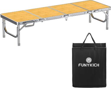 Складний кемпінговий стіл FUNYKICH 116x40x26 см, жовтий - алюмінієвий, MDF стільниця, з сумкою для перенесення