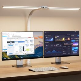 SIBRILLE Dual-Head LED Desk Lamp - Adjustable, Dimmable, Eye Protection for Office, PC, and Monitor Use