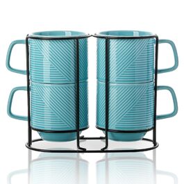 Набір кавових чашок з підставкою: керамічні чашки для лате/капучино, 370 мл, 4 шт. (Турквіс/Ausflug)