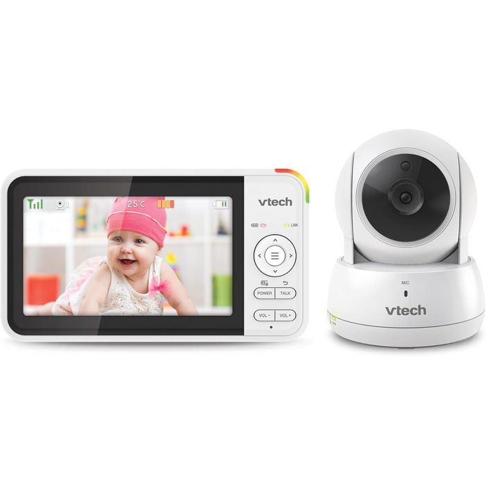 Відеоняня Vtech VM901-1W з Wi-Fi, 5-дюймовий HD-дисплей, поворотна камера 1080P, мобільний додаток, широкий кут огляду 120°, сумісна з iOS та Android