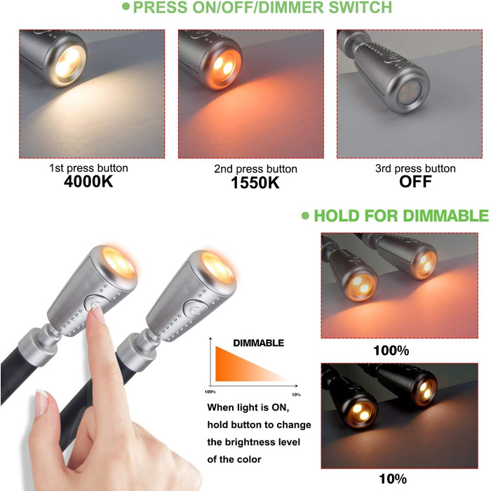 Ліхтар LED для читання BIGLIGHT на шиї, гнучкий, акумуляторний, з регульованою яскравістю, сріблястий