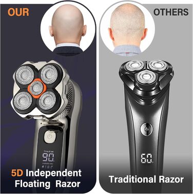 Електричний гоління для чоловіків Glatzen 6-в-1 з тримером для носа, для сухого та вологого гоління, USB-C, LED дисплей, IPX6