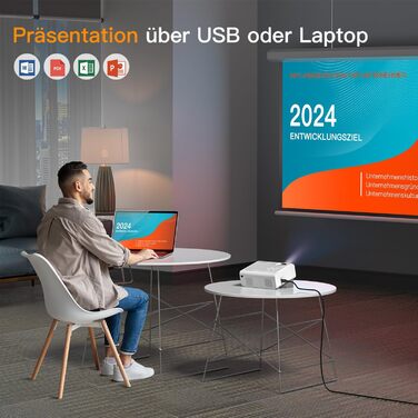 Портативний проєктор Mini Beamer: 1080P Full HD, 600 ANSI, WiFi 6, Bluetooth, 4K, автофокус, корекція трапеції, 50% зум, 360° обертання для дому та мобільного використання