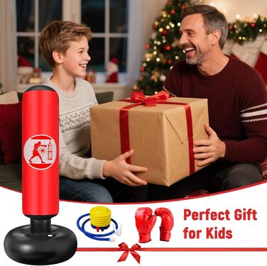 Дитячий боксерський мішок Qoosea для дітей 6-12 років, 160 см, надувний, з боксерськими рукавичками, для карате, кікбоксингу, таеквондо, MMA, червоний