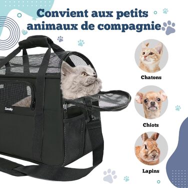 Транспортна сумка для котів та собак, дихаюча та легка, переноска для котів з регульованим плечовим ременем, знімний м'який матрац (Чорний, M)