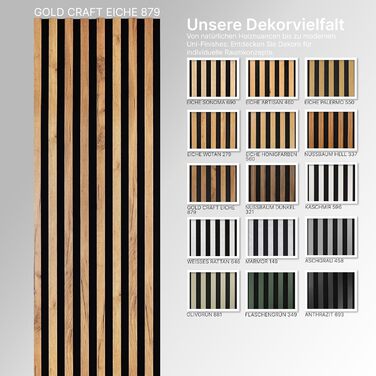 Акустичні настінні панелі SPAZIO (дуб Gold Craft 879), 260x54 см, комплект 2 шт. (260x27 см) на фільці