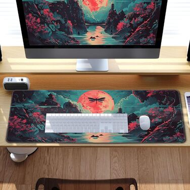 MiaVibte килимок для столу з Японії, Riverside Повний Місяць, ігровий килимок для миші, XL килимок для клавіатури, килимок для комп'ютера/ноутбука, 80 x 30 см, декор столу (Модель 31)