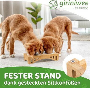 Миска для котів та тварин з бамбукового каркасу, подвійна керамічна миска 400 мл, для кошенят, собак, тварин