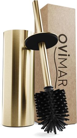 Набір для чищення унітазу Ingoy | Силіконова щітка для унітазу | Чорний | з нержавіючої сталі з кришкою | для ванної кімнати та гостьового WC | Змінний насадок | Дизайн Silvolles (Золотий)