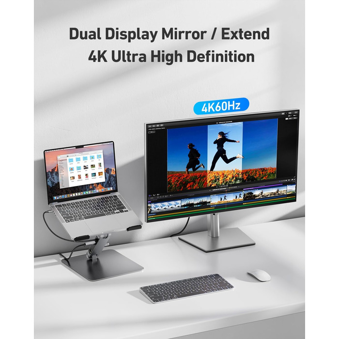 Підставка для ноутбука BENFEI з док-станцією USB-C 6-в-1: HDMI (4K@60Hz), Gigabit LAN, 100W Power Delivery, 10Gbps (1x USB-C 3.2 & 2x USB-A 3.2) – сумісна з MacBook Pro/Air, iPad Pro, XPS, ThinkPad