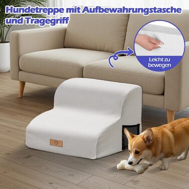 Сходинки для собак Eukue: 2 сходинки для собак маленьких порід, підйом на ліжко/диван, з високощільних матеріалів, портативні, знімний чохол (білий)