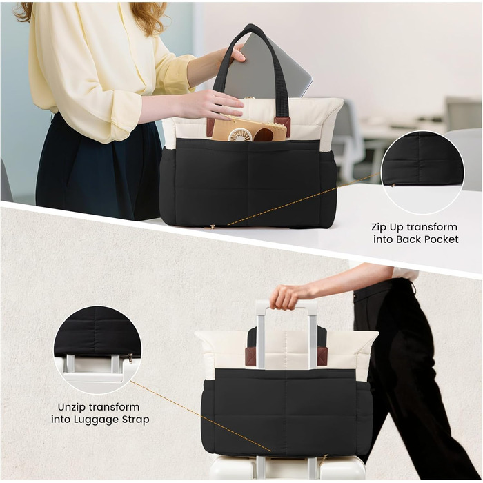 Сумка для ноутбука LOVEVOOK для жінок, 15.6 дюймів, чорно-бежево-коричнева