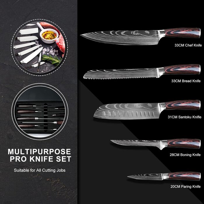 Набір кухонних ножів Gustrug 8 предметів: високоякісний нержавіючий сталь, гострі леза, ергономічні ручки, подарункова коробка, підходить для дому та ресторану