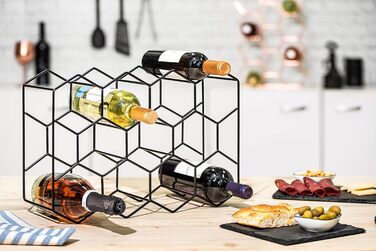 Gusto Nostro Wine Rack for Table - Modern Black Metal Wine Rack for 14 Bottles - 3-Tier Wine Rack Small - Bottle Rack for Table, Cabinet & Pantry - No Assembly Required