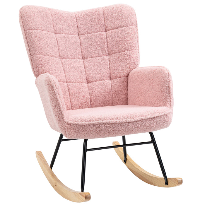 HOMCOM Rocking Chair Glider Accent Chair Rocker Recliner Living Room Chair for Bedroom, up to 120 kg, Faux Sheepskin, Pink | Aosom