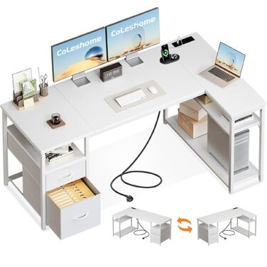 Ігровий кутовий стіл Coleshome з 2 шухлядами, 160×80 см, білий