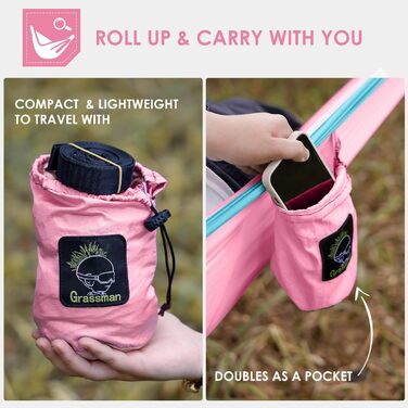 Дитяча гамак Grassman для кемпінгу: портативна, ультралегка, рожево-блакитна. Гамак для дівчаток та хлопчиків з ременями