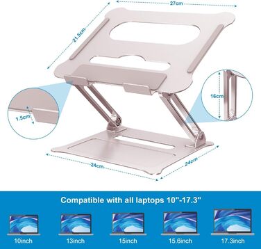 DUCHY Adjustable Laptop Stand - Ergonomic Laptop Riser for MacBook, Tablets & Laptops (10-17 inch) - Rose Gold