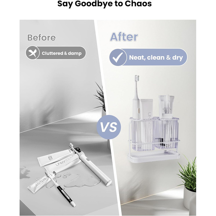 KONE Toothbrush Holder, Wall Mount, Bathroom, Hanging Electric Toothbrush Holder with 2 Removable Compartments, Drainage, Dry and Wet Separation for Bathroom, Kitchen, Family (white)