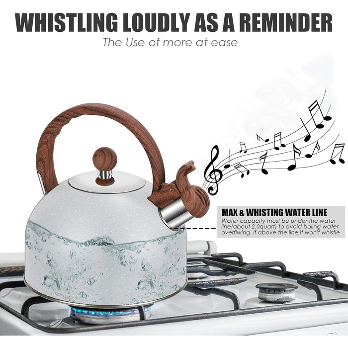 Чайник з свистком 2.5L з нержавіючої сталі для всіх плит, включаючи індукцію, з автоматичним кип'ятінням та дерев'яною ручкою (блакитний)