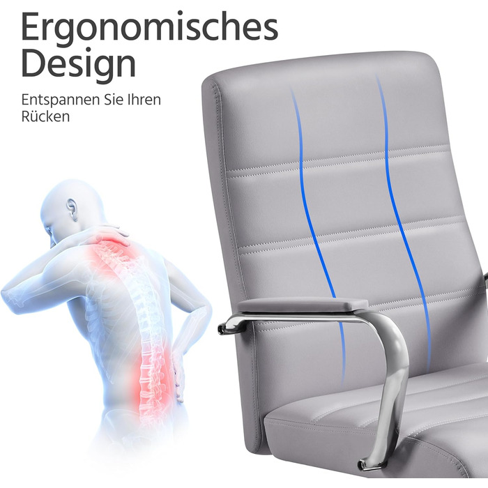 Офісне крісло Yaheetech: ергономічний, з підлокітниками, поворотний, до 130 кг, сірий