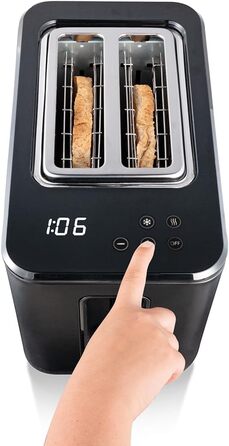 Тостер Cloer 3930 цифровий на 2 тости, сенсорне управління, 750-900 Вт, відлік часу, розморожування, підігрів, насадка для булочок, 7 режимів підсмажування, знімний лоток для крихт, чорний