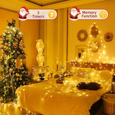 Гірлянда світлодіодна 60м, 600 LED, для декорування приміщень та вулиці, 8 режимів, таймер, IP44, тепле світло, для ялинки, балкона, вікна, саду, вечірки