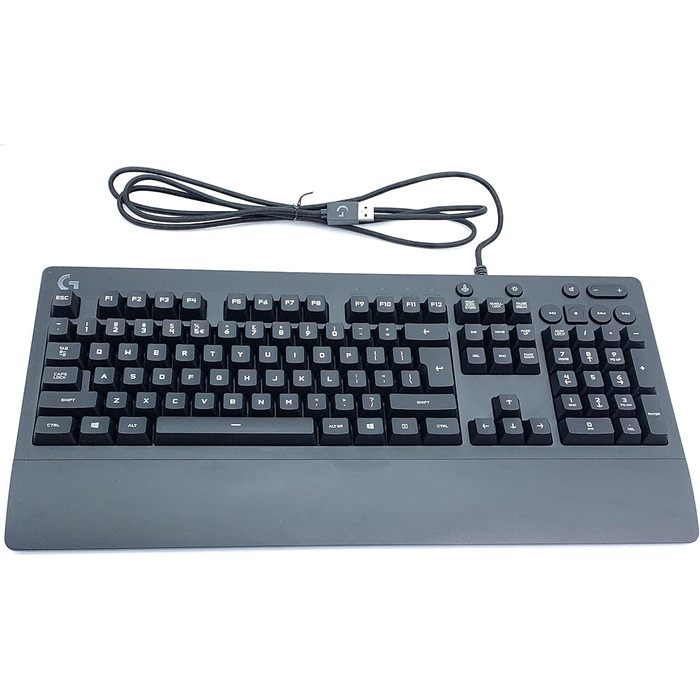 Ігрова клавіатура Logitech G213 Prodigy з RGB-підсвічуванням, програмовані клавіші G, мультимедійне керування, підставка для зап'ястя, захист від бризок, німецька QWERTZ-розкладка - Чорний QWERTZ, німецька версія