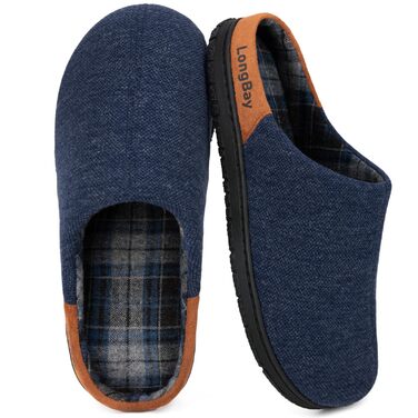 Чоловічі домашні капці LongBay з Memory Foam, в'язані, блакитні (46 EU), для дому та вулиці, дихаючі