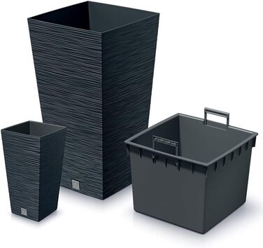 rg-vertrieb Flower Pot Planter Flower Box Square Furu Square Pine Needle Design with Plant Insert (350 Anthracite)
