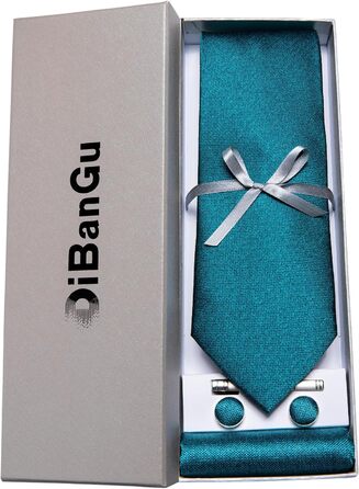 Набір краваток DiBanGu для чоловіків: краватка, хустинка, запонки, затискач – синьо-зелений, з візерунком, для вечірніх та ділових заходів