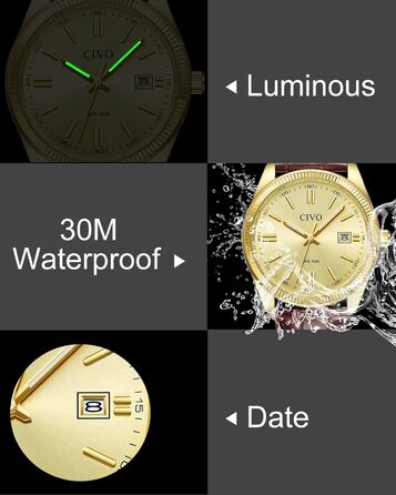 Годинник чоловічий CIVO з нержавіючої сталі: прості аналогові годинники для бізнесу з підсвічуванням дати - водонепроникні для роботи та відпочинку - стильний подарунок для чоловіків (колір: коричневий)