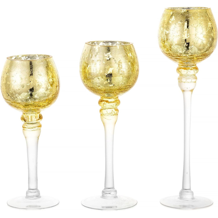 Romadedi Tealight Holder Candle Stand Glass - Lantern Tealight Holder Decoration Queck 3-Piece Set 23.5/25.5/31.5 cm for Tealights, Votive Candles, Pillar Candles, Living Room Table Decoration, Wedding (Gold)